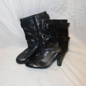 Me Too Soho Black Faux Leather Boot with Silver Buckles (Size 9 Women's)